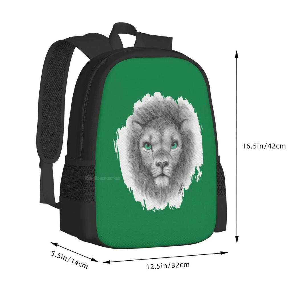 Lion Portrait Pattern Design Bagpack School Bags Lion Portrait Wildlife Wild Animals Big Cats
