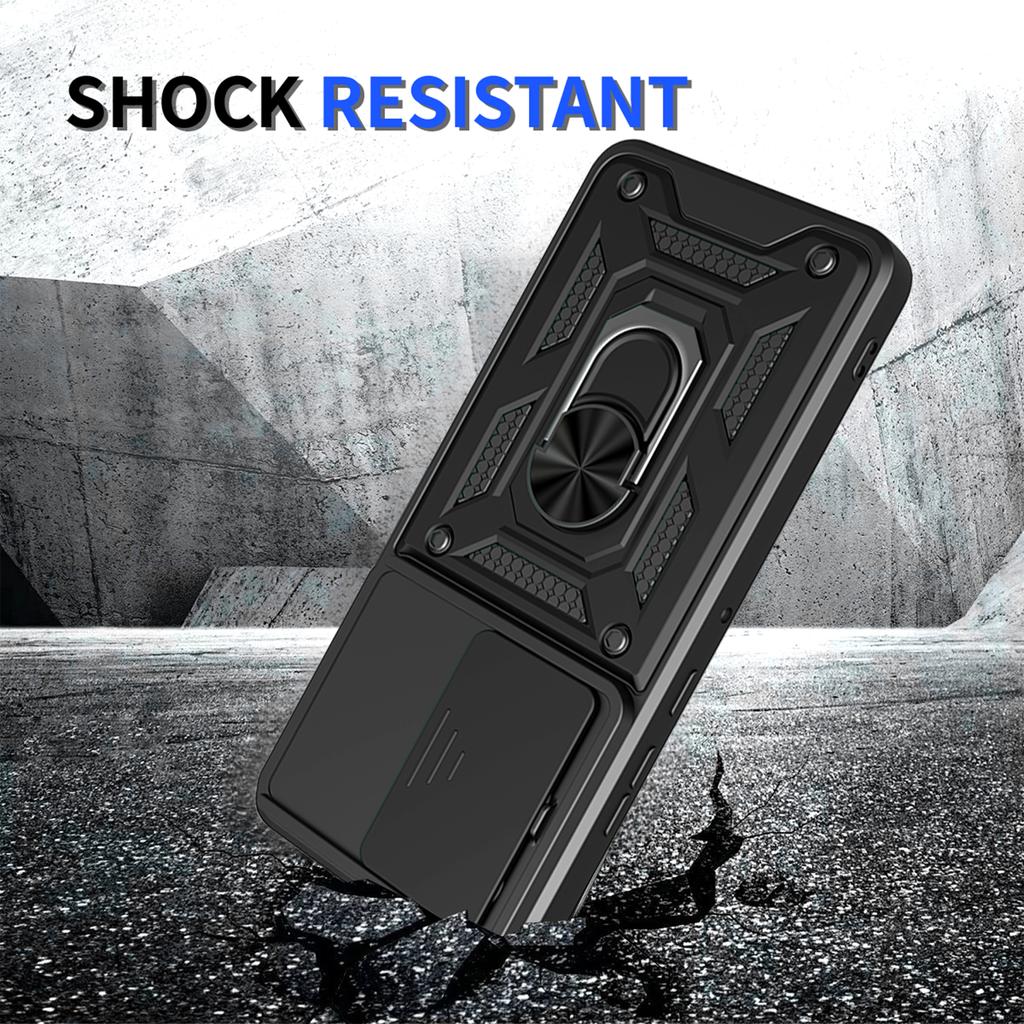 For Motorola Moto G86 Power 5G Case with Slide Camera Lid PC+TPU Kickstand Phone Cover