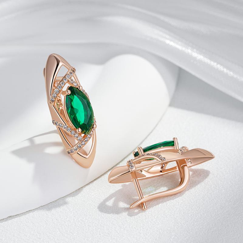 Emerald Oval Cut Zircon Geometry Drop Earrings For Women Fashion Rose Gold Color Bride Accessories Vintage Jewelry