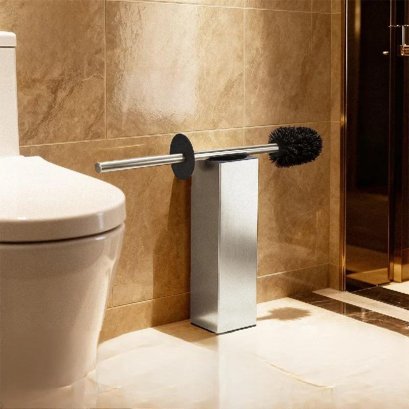 Floor-standing Bathroom Toilet Brush Holder Set Stainless Steel Square Cleaning Tools Vertical Toilet Brush Cleaning Accessories