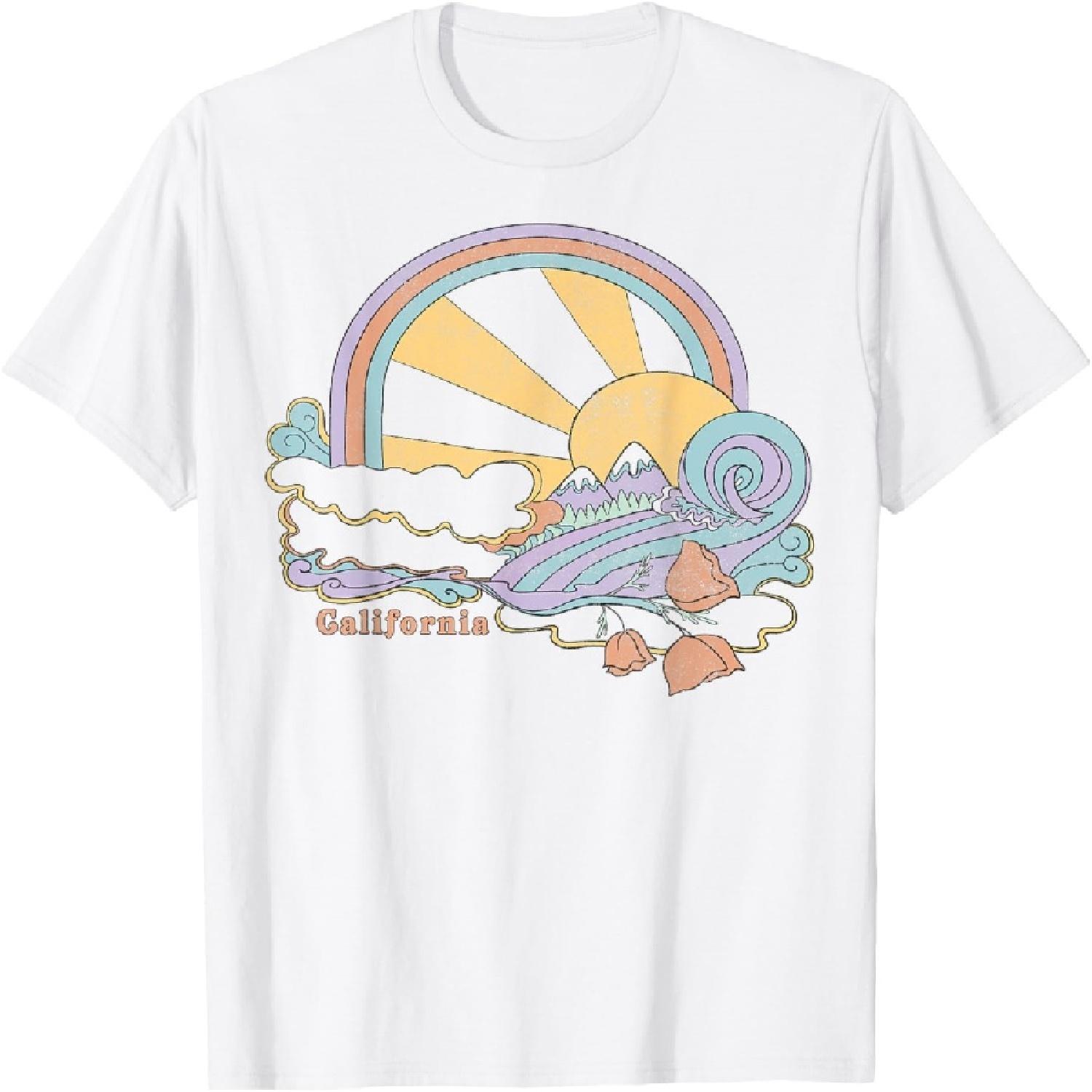 California Sunset Mountains Poppies T-Shirt S