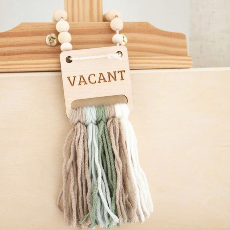 Wood Door Sign With Cotton Tassels Fringed Occupancy Indicator Sign For Home Office Conference Room Bathroom Restroom