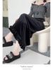 Women's Layered Velvet Midi Skirt with High Slit and Ruffle Lace - Thickened for Autumn and Winter
