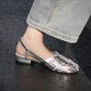 Fashion NEW Summer Women Sandals Patent Leather Shoes for Women Round Toe Low Heel Shoes Narrow Band Bcukle Strap Shoes Weave Sandals