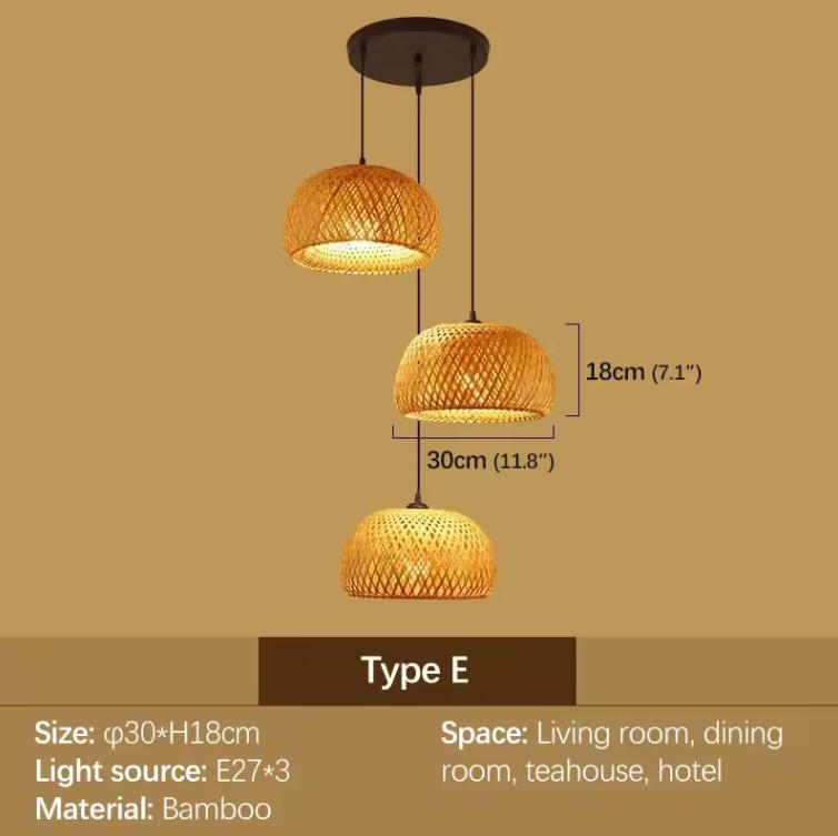 2025 Newest Bamboo Pendant Lamps Ceiling Lights Rattan Wicker Lustre Hand Knit Braiding Suspended Home Dining Braided Decor Hot
