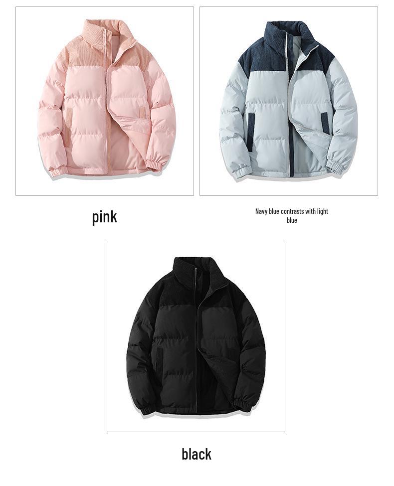 2025 Men's Trendy Color Block Puffer Jacket - Thick, Warm Cotton for Autumn/Winter.