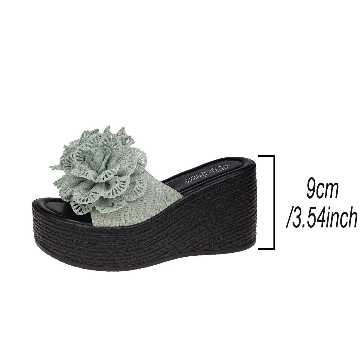 

Мода 2025 Новые сандалии на танкетке Женские шлепанцы Летняя пляжная платформа Обувь с цветком Женские повседневные и удобные шлепанцы на высоком каблуке 42 светло-зеленый