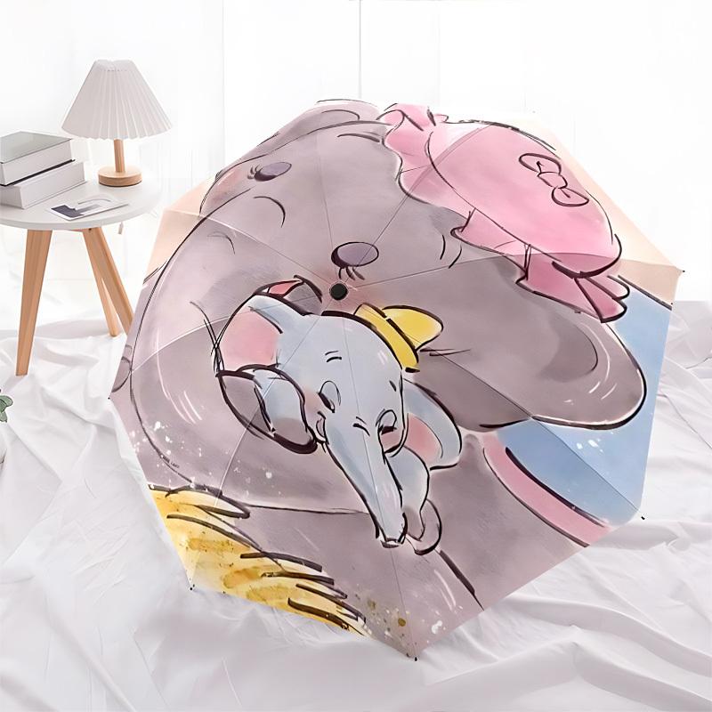 Dumbo and his mother Themed Automatic Opening and Closing Umbrella, Brightly Colored 8-rib Portable Umbrella, Suitable for Men and Women, A Perfect Gi