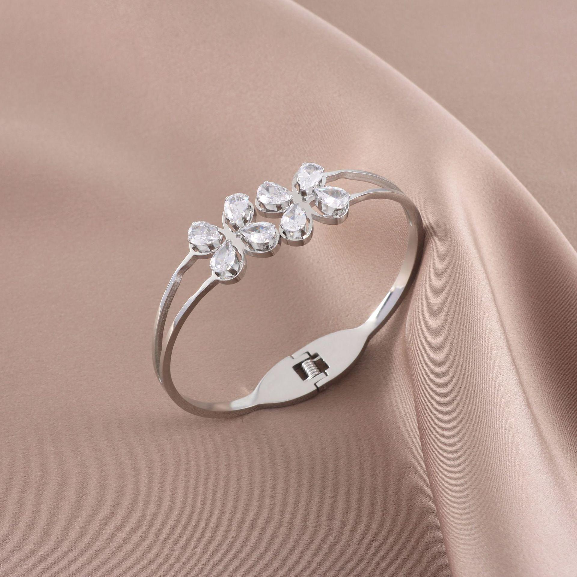 Elegant Butterfly Hollow Flower Titanium Steel Bracelet - Women s Luxury Stainless Steel Jewelry