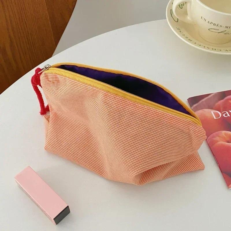 

Women Plaid Makeup Bag New Large Capacity Cotton Zipper Pouch Purse Travel Clutch Makeup Bag Cosmetic Zipper Necessarie Feminina помаранчевий