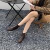 Retro 2025 Splicing Pointed Short Boots Women's Shoes Autumn and Winter New Soft Leather Kitten and Elastic Thin Boots
