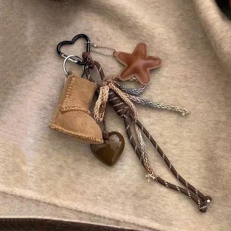 Yogodlns New PU Leather Starfish Snow Boots Bag Pendant Cute Decorative Handbag Hanging Fashion Braided Rope Bag Accessorie