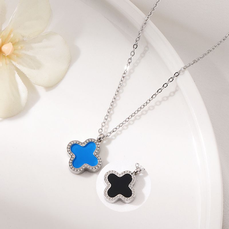 Non-Fading Lucky Titanium Steel Double-Sided Pendant Four-Leaf Clover Necklace Female Simple Premium Sense Niche Design Jewellery