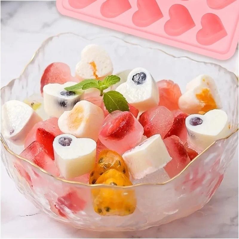 Ice Tray, Silicone Easy Release Ice Cube Mold, Reusable Love Heart Pink Blue Red 10 Compartment Cupcake Mold For Baking Freezing