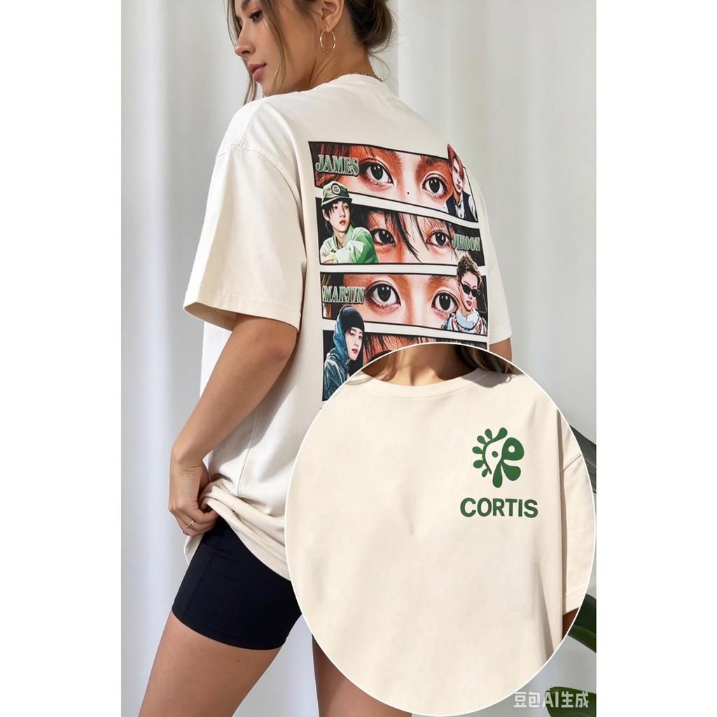 Cortis Eye Pattern Printing T-Shirt Men Women Kpop Merch Tee Oversized Streetwear Round Neck Short Sleeves Harajuku High Quality Female Male Clothing