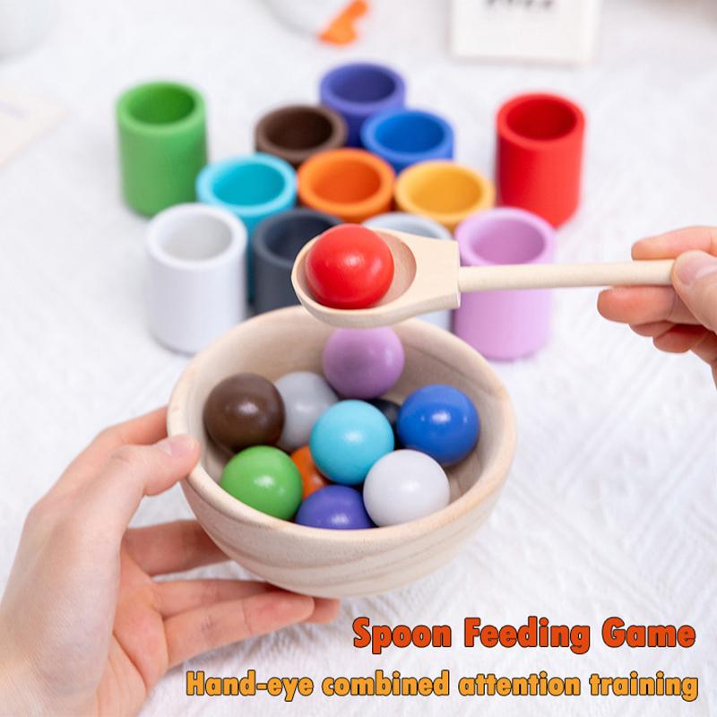 Baby Montessori Wooden Toy Rainbow Ball And Cups Color Sorting Games Fine Motor Early Education Learning Toys Gifts For Children