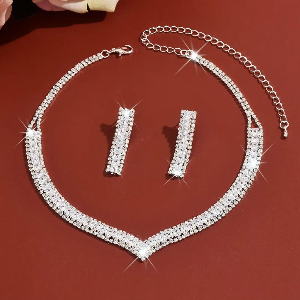Crystal Jewelry Set Rhinestone Bracelet Necklace Bridal Earrings  Banquet