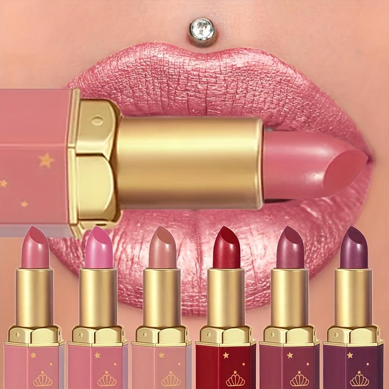 Batom Sereia Acabamentos Cintilantes e Perolados Batom Tons Vermelhos Longa Duração Acabamento Matte Brilho Labial, Presente de Natal Perfeito