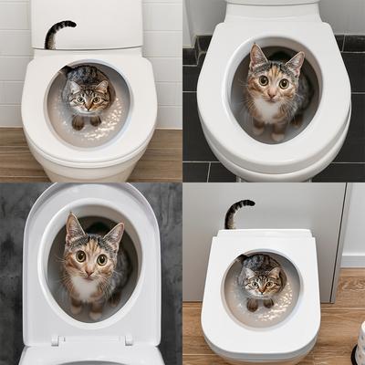 Cartoon Cute Cat Bathroom Toilet Beautification Decorative Sticker