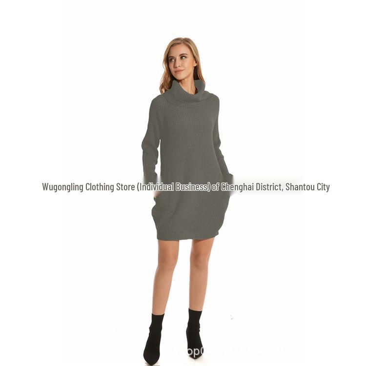 2025 Autumn/Winter European Style Plus Size Women's High Neck Loose Knit Sweater Cardigan with Pockets