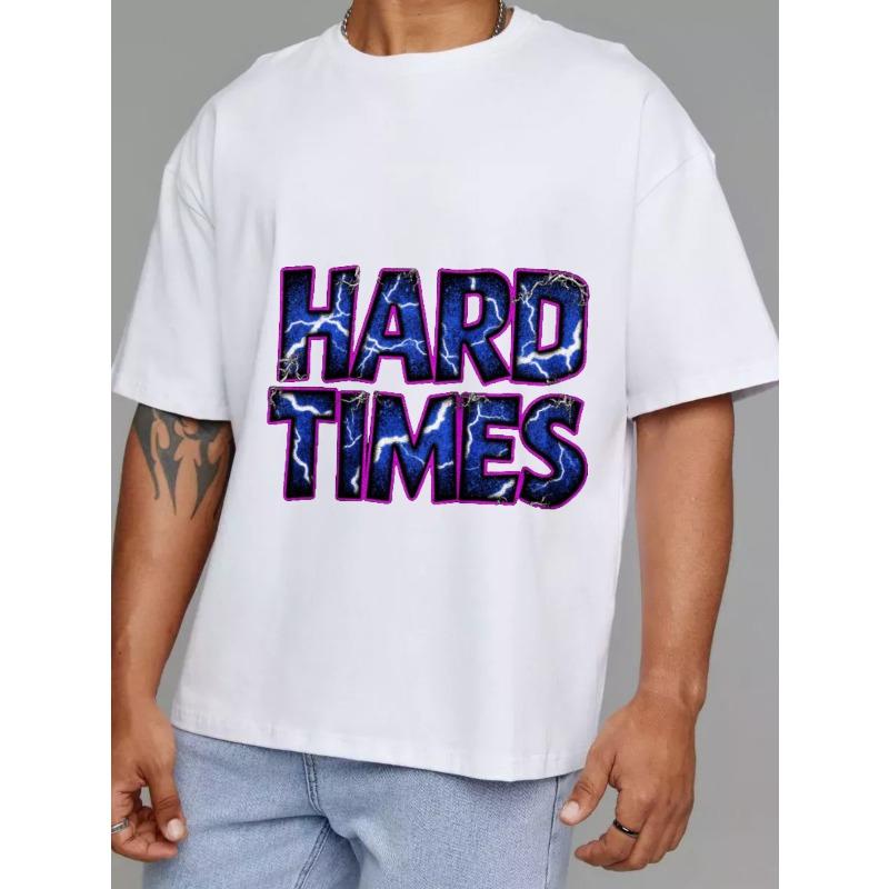 Weißes T-Shirt mit Hard Times Lightning Text Grafik für Freizeitkleidung