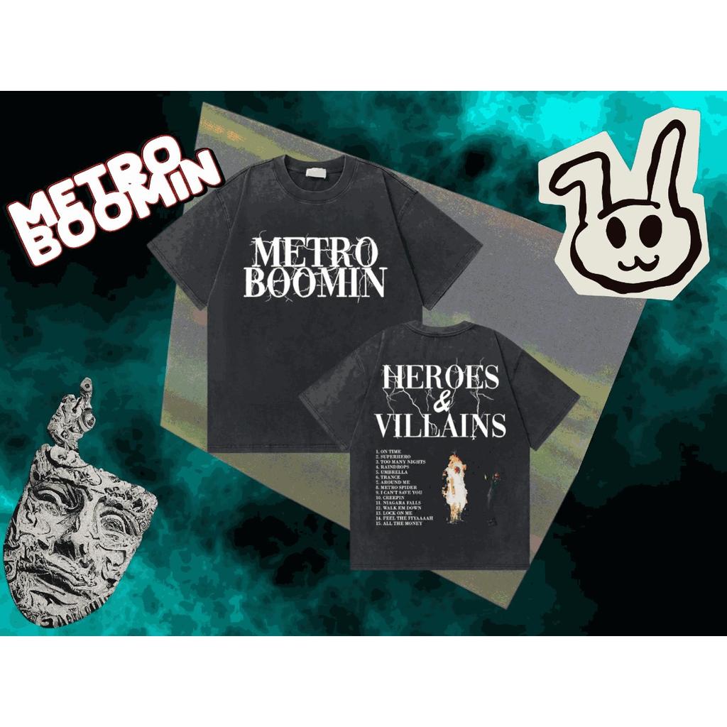 Hot Sale Metro Boomin Heroes Villains Poster Graphic Print T-shirt Vintage Washed Cotton Summer New Tee Men Women Cotton Top Fashion Oversized Top