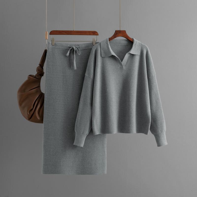 HNXC Solid-color High-neck Sweater, Split Half-body, Body-hugging Skirt, Two-piece Autumn and Winter Knitted Suit for Women