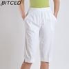 BITCED Summer Women Elastic Waist Straight Trousers Middle Age Older Women High Waist Straight Pants Washed Cotton Cropped Plus Size Pants