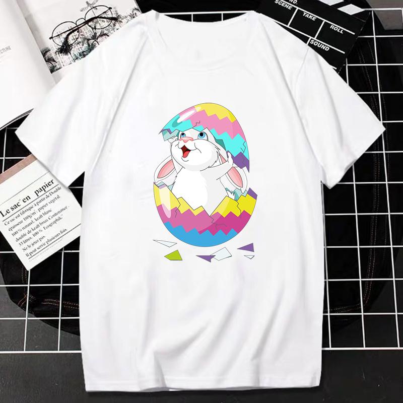 Easter T Shirt Kawaii Bunny Print Short-sleev Tops Fashion Casual Women Tee Easter Basekt Eggs Tees Oversized T-Shirt Ropa Mujer