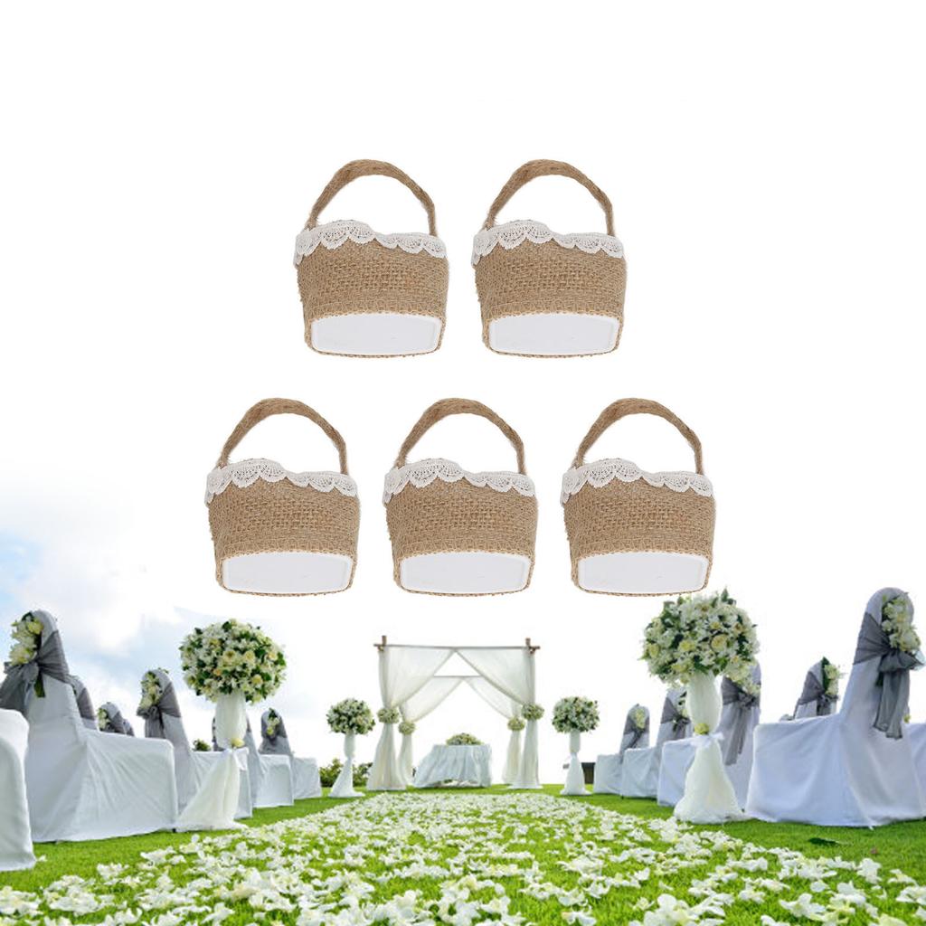 5 szt. Jutowy Koszyk dla Druhny na Kwiaty na Ślub w Stylu Vintage Rustykalnym Koszyk na Kwiaty Ręczny Koszyk do Paznokci Biż