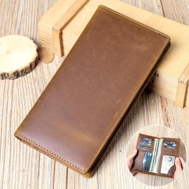 

Винтажный кожаный кошелек для монет, мужской, первый слой, сумка-кошелек из коровьей кожи, длинный мужской кошелек с несколькими картами коричневый