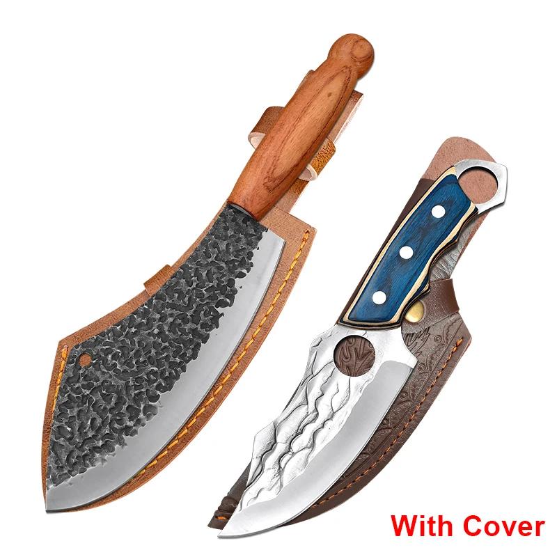 Forged Kitchen Knives Meat Cleaver Chopping Vegetables Butcher Knives Hiking Camping Barbecue Outdoor Survival Knife Wood Handle