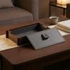 Wood Storage Box with Leather Panel Hand-Finished Tray Metal Handle