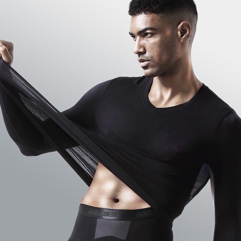 Men's V-Neck Long-Sleeve Ice Silk Warm Base Layer Top