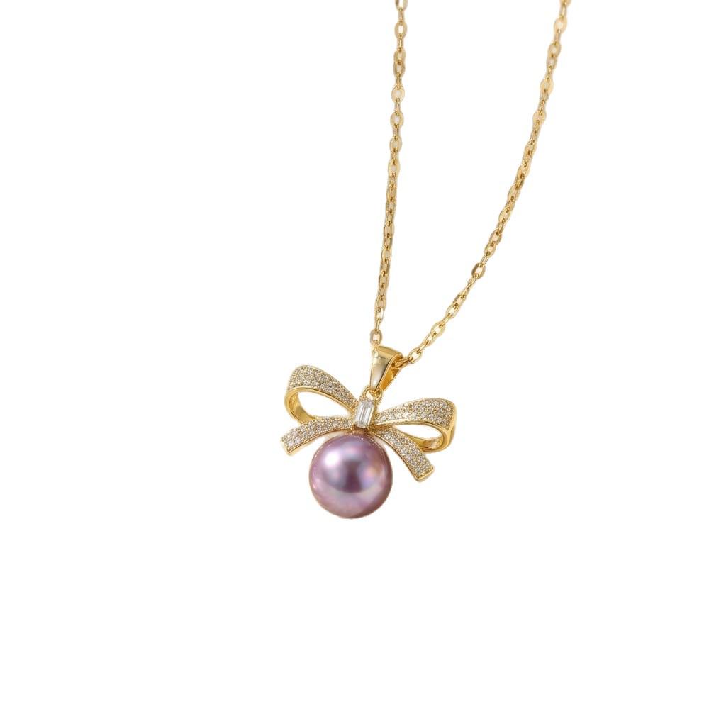 Versatile Titanium Steel Heart & Butterfly Rhinestone Necklace - Women's High-End Jewelry Accessory