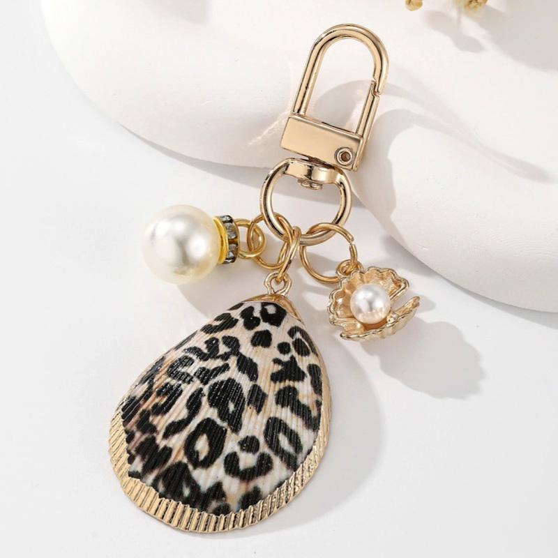 1pc Keyring Pendant Asymmetrical Imitation Pearl Naturally Shell Bag Accessory Keychain Starfish Shell