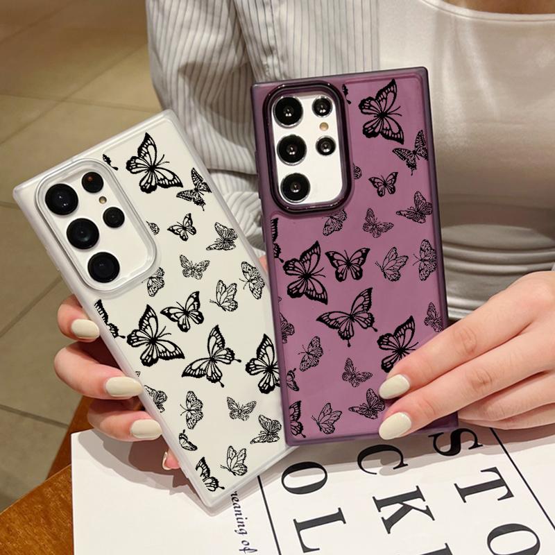 

Для Samsung Galaxy S24 S22 Ultra Plus S23 S21 S20 Fe A54 A53 A52 A34 5g Butterfly Мягкий силиконовый прозрачный квадратный тонкий противоударный чехол Samsung S24 чёрный