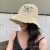 Sweet bow embroidered straw hat women's seaside vacation fisherman's hat children's summer hollow breathable straw visor