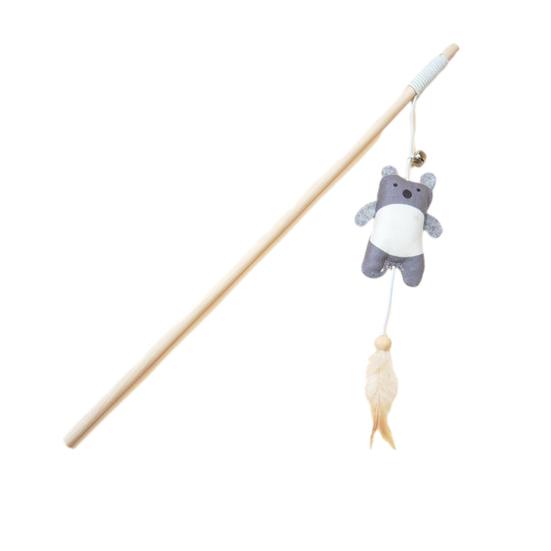 Interactive Cat Wand Toy Feather Plush Animal Cat Teaser Stick with Bell Indoor Kitten Play Exercise Toy