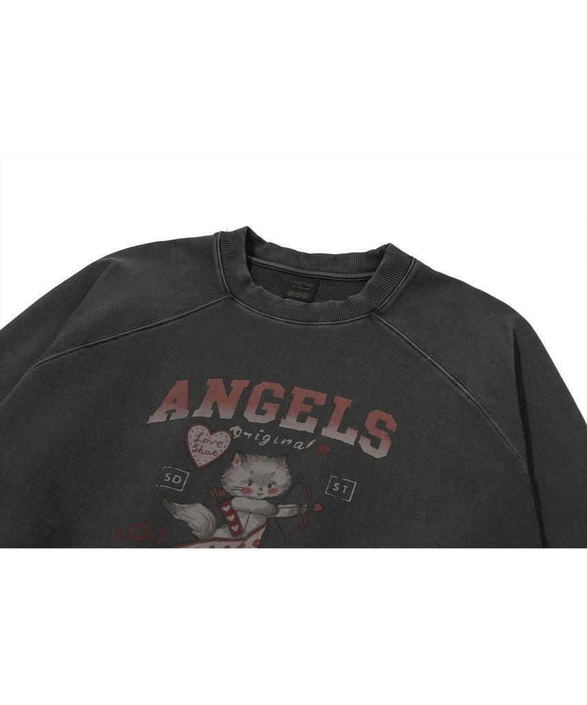 CPGN STUDIO Cupid Cat Raglan Pigment Sweatshirt Smoke Black