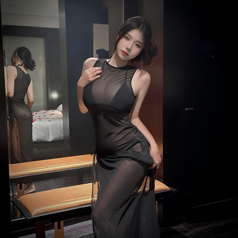 

Жіночий набір купальника з трьох предметів: Довга сукня для пляжу з високим розрізом та бікіні-накидка Free Size