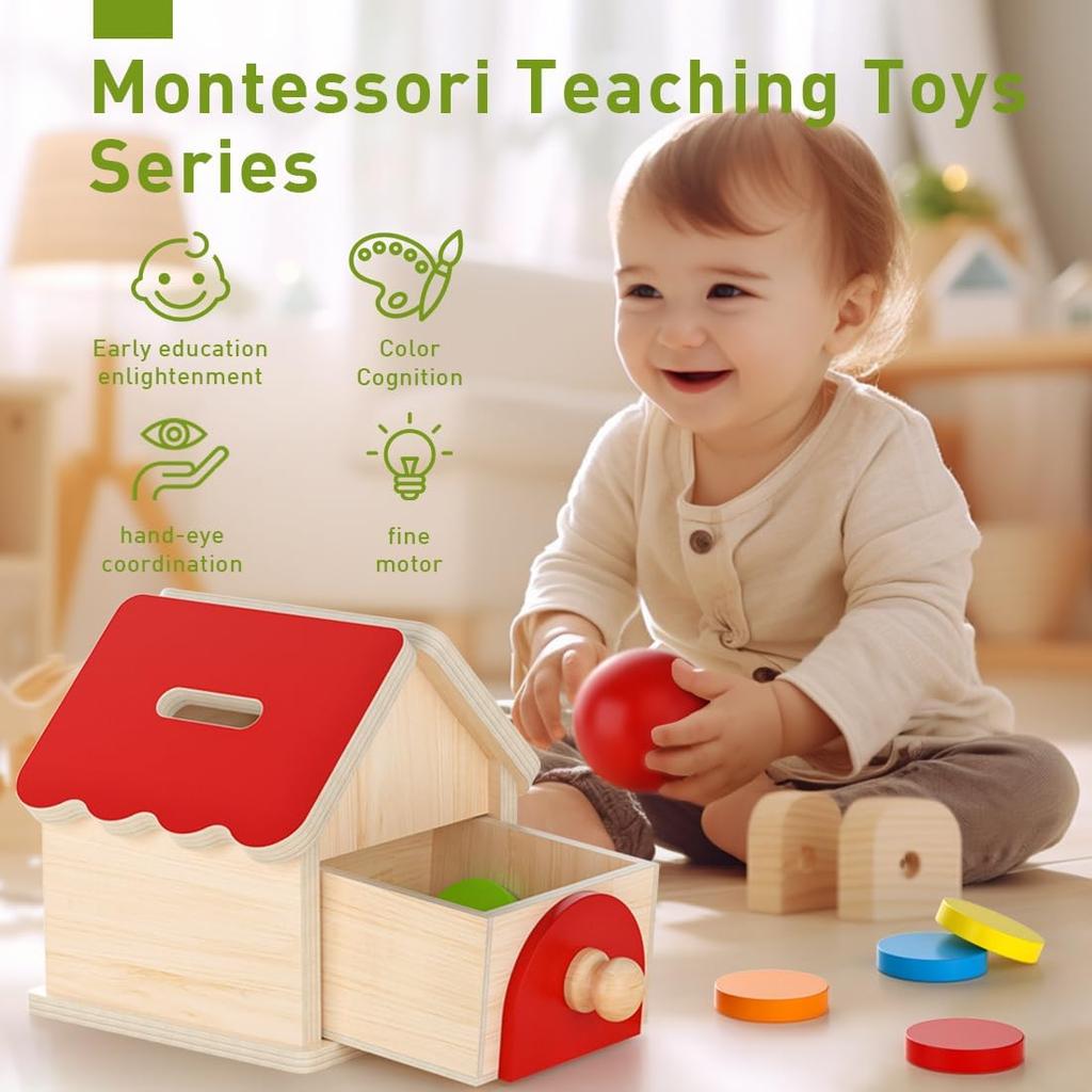 Montessori Coin Box Toys Object Permanent 2-in-1 Wooden Ball Drop Games & Wooden Puzzle Double Drawers Toys Gifts for Toddler