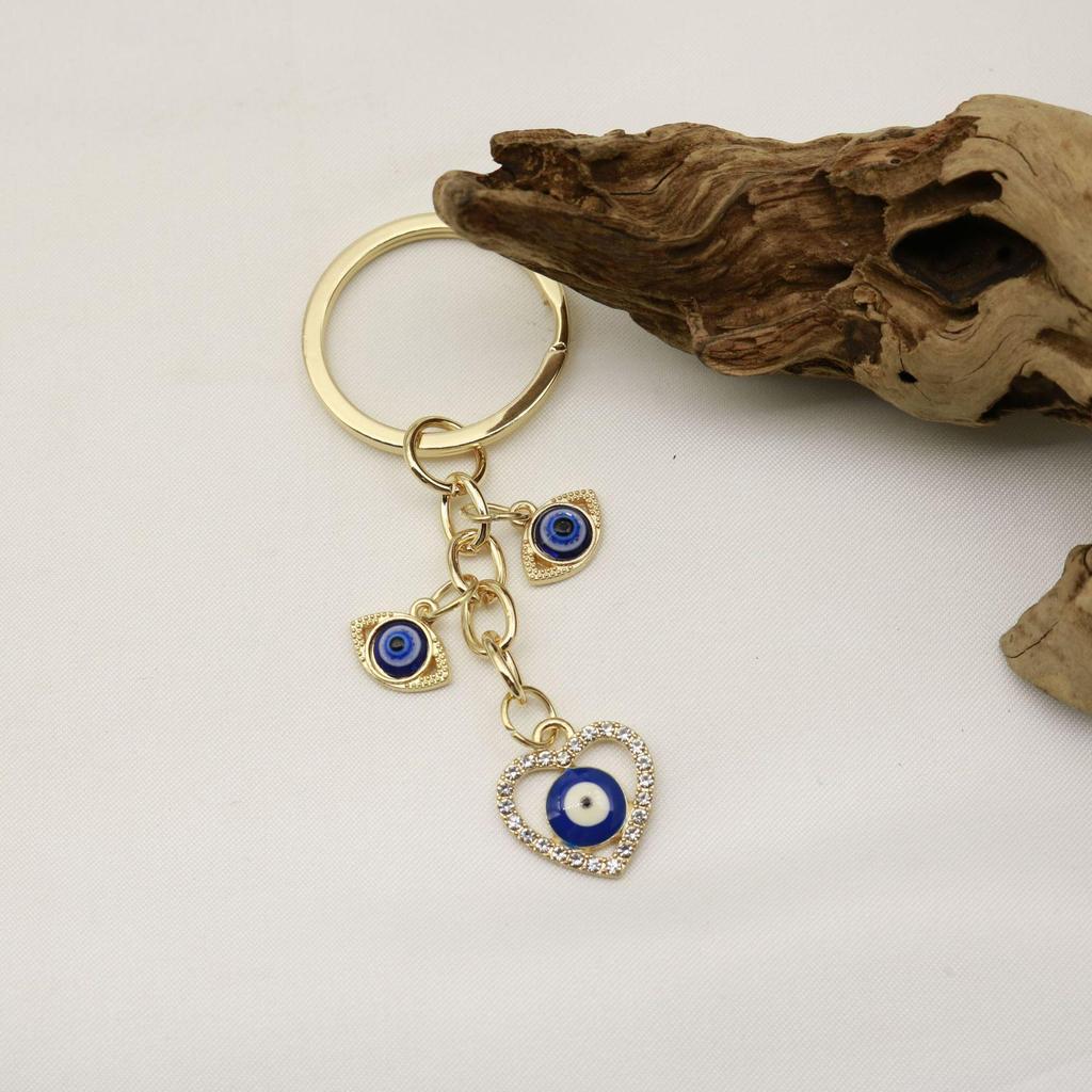 European Heart & Devil's Eye Pendant Keychain