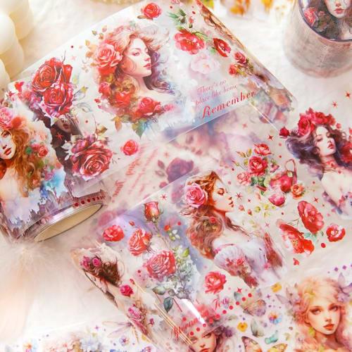 Alideco 6 Pieces Masking Tape Cute Retro European Figure 65mm Width x 3m Roll PET Adhesive Tape Wide Width DIY Stylish Masking Sticker (anhuadebaimeng