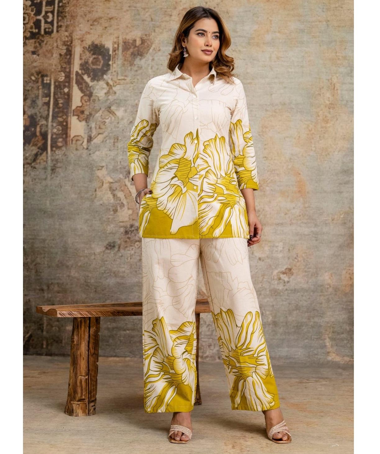 

Женский дизайнерский праздничный топ-туника из хлопка с цветочным принтом, комплект шнурков, платье-курти M жёлтый