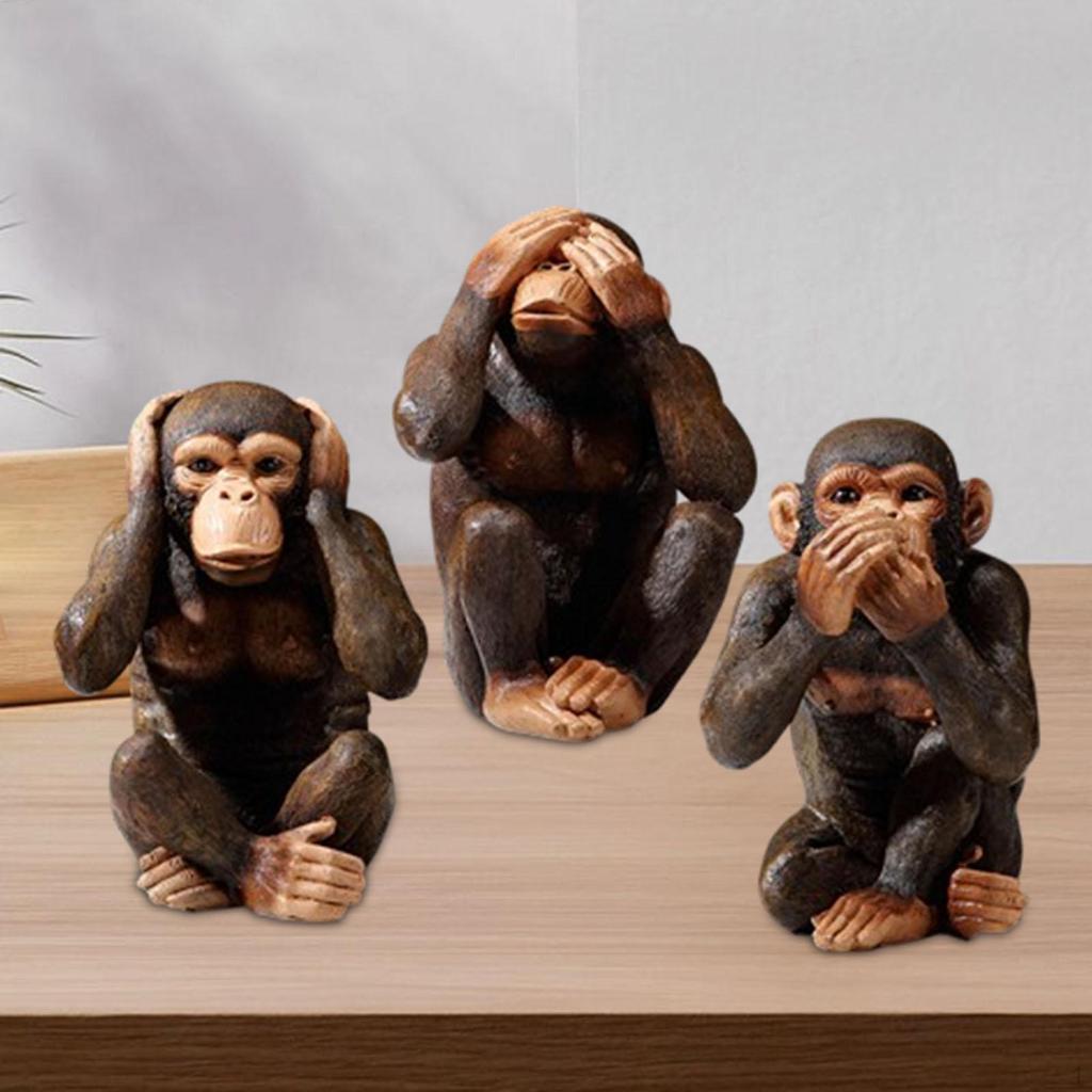 3 kusy figurky orangutanů Simulace soch zvířat Moderní stolní ozdoby na polici skříněk