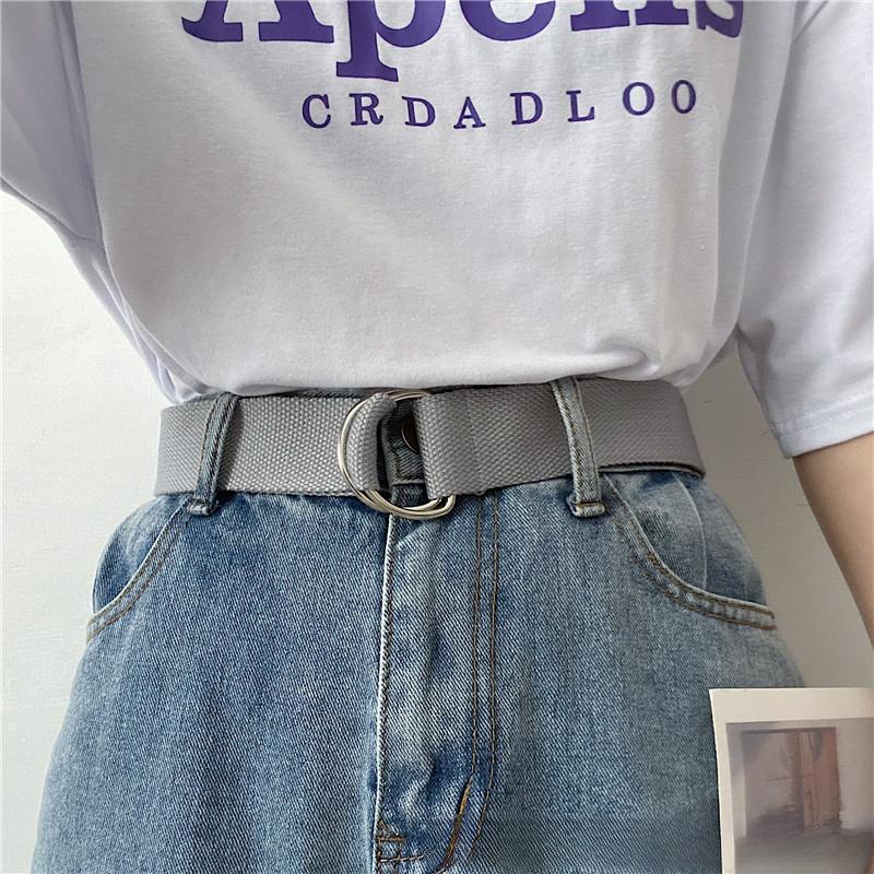 Simple Unisex Belt Solid Color Canvas Double Ring Buckle Youth Students Nylon Jeans Belts Versatile Durable Adjustable Fashion
