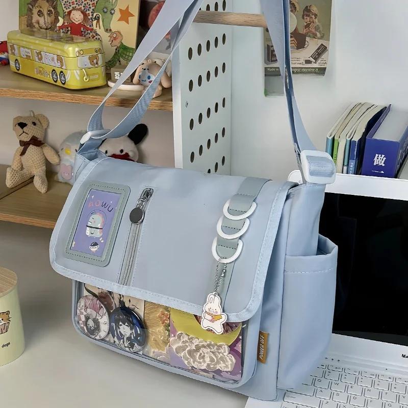 

Y2K Japan Style Lolita Women Shoulder Bags Transparent Teenage Girl Laptop Handbag DIY Badges Display Plate Ladies Crossbody Bag Only Bag
