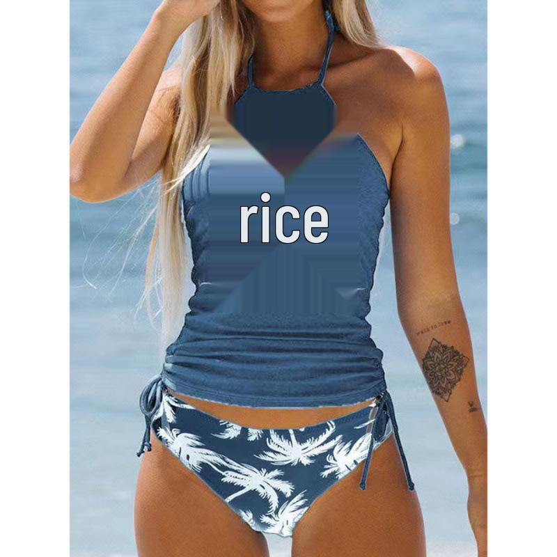 

Сексуальное бикини большого размера с принтом и бандажной отделкой - Купальник с контролем живота для женщин M