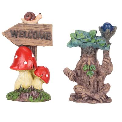 Miniature Magic Tree Statue Set Synthetic Resin Tree Guidepost Figurine Set Waterproof Sunproof